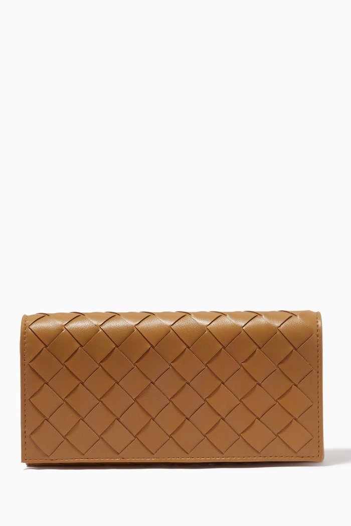 

Flap Wallet in Intrecciato Nappa, Brown