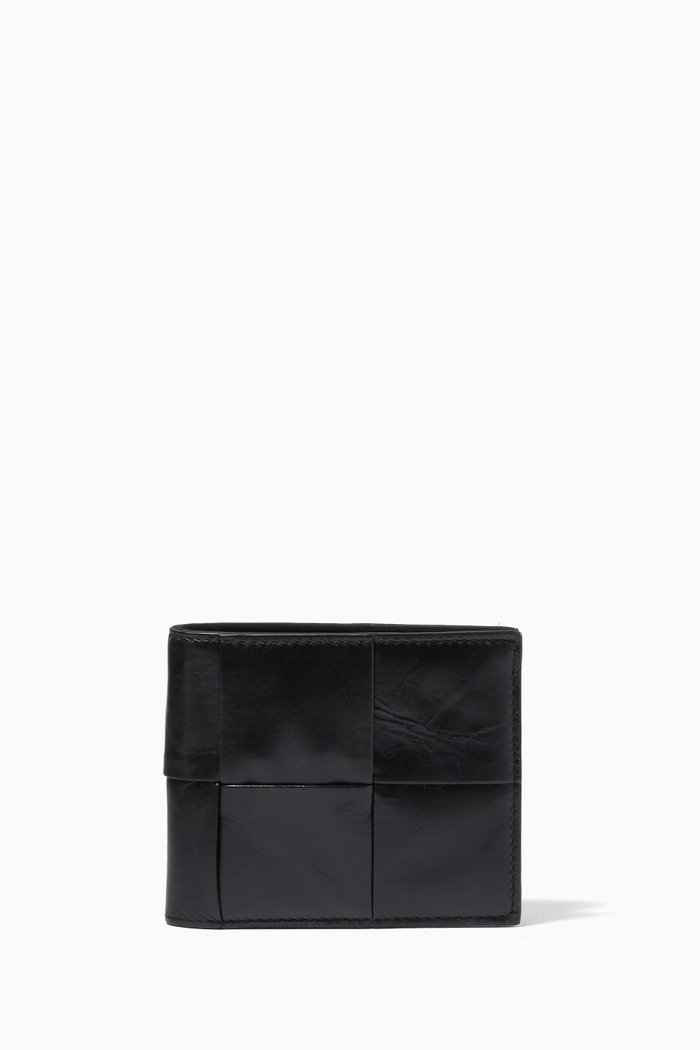 

Bi-fold Wallet in Intrecciato Leather, Black