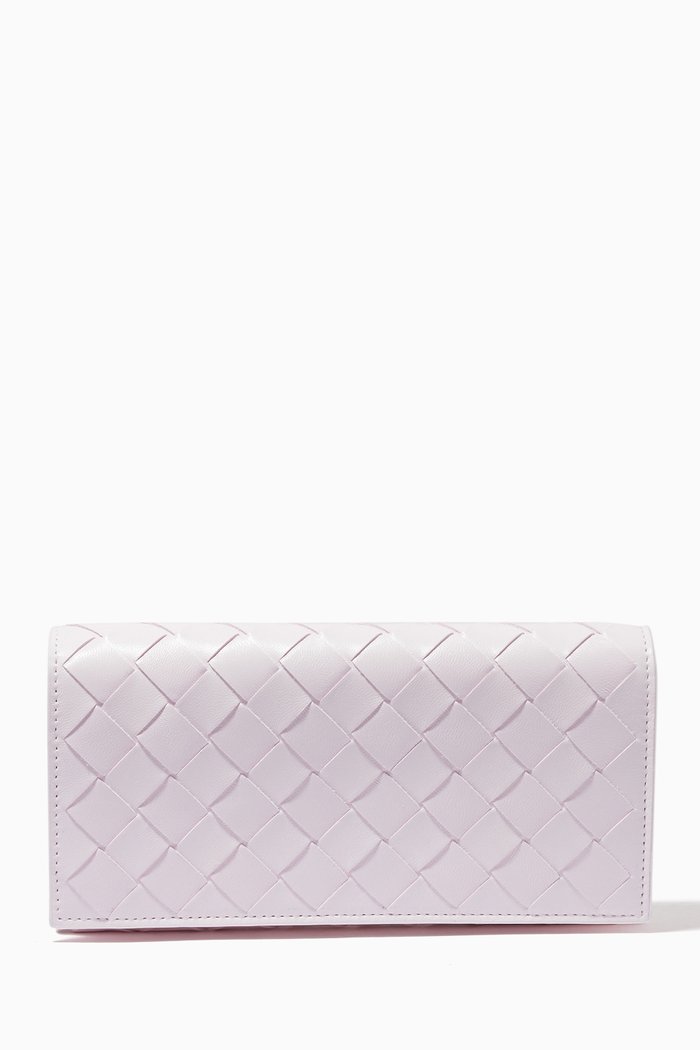 Flap Wallet in Intrecciato Nappa, Pink
