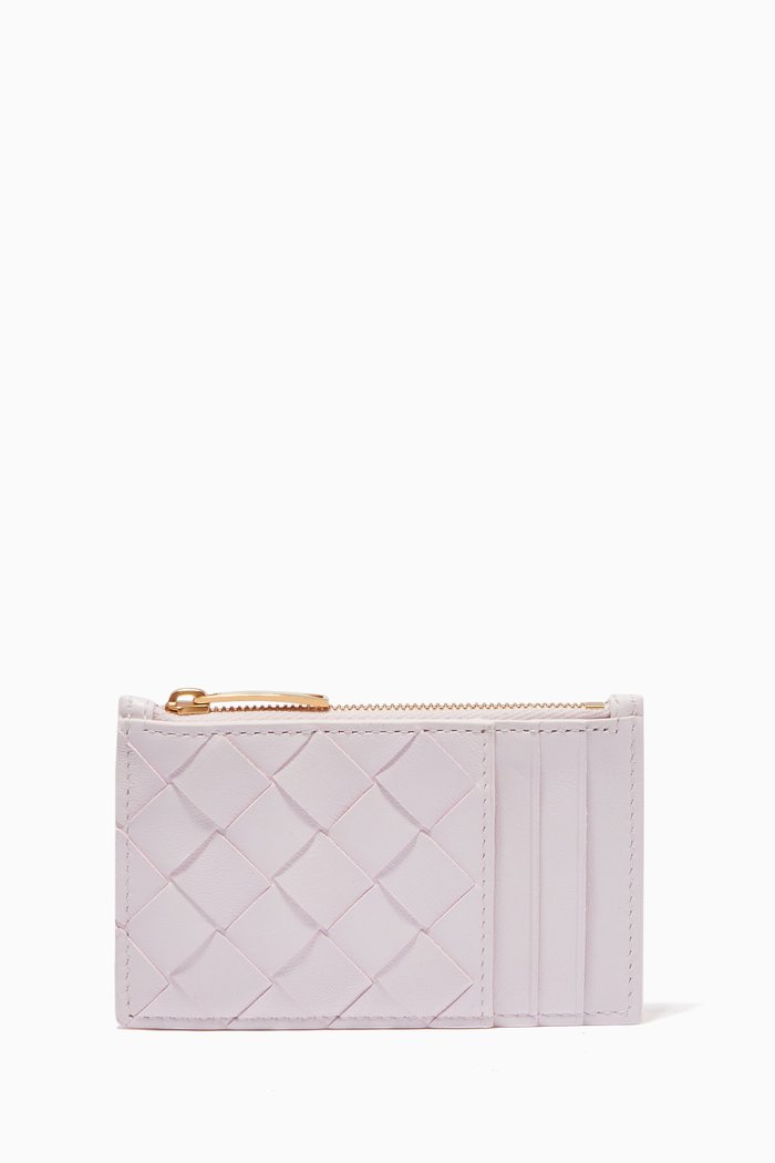 

Zipped Card Case in Intrecciato Nappa, Pink