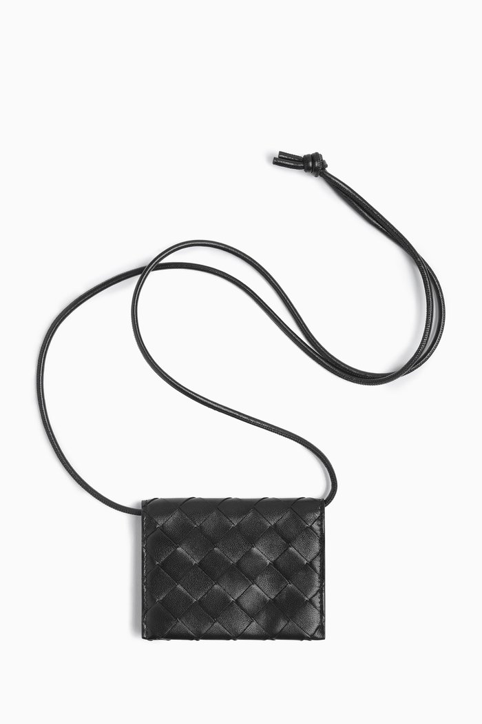 

Card Case on Strap in Intrecciato Nappa, Black