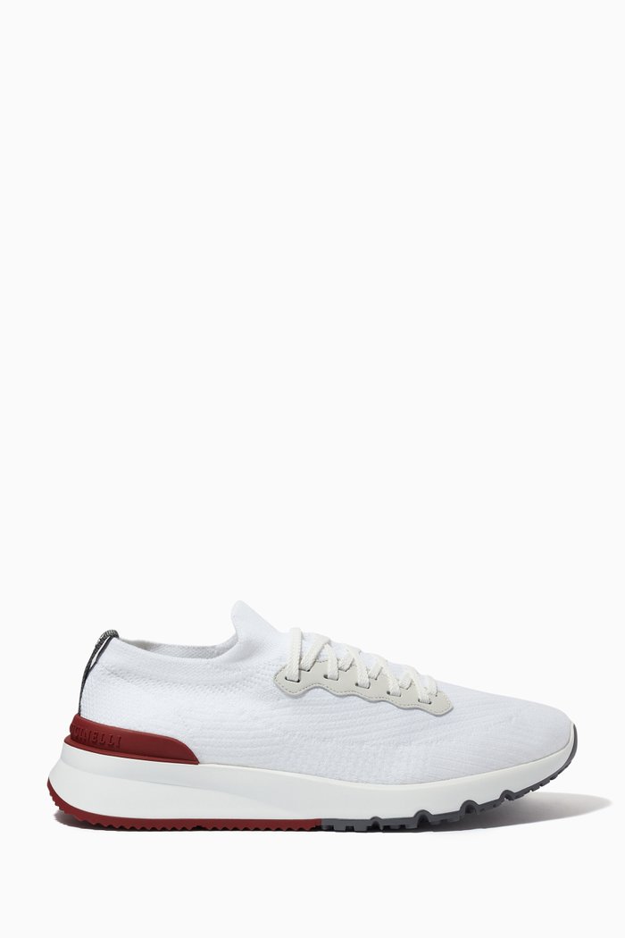 Low Top Sneakers in Perforated Cotton Knit, White