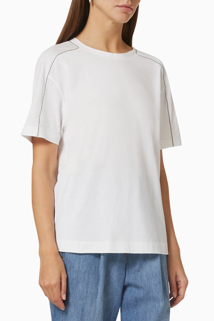 

Beaded Trim Blouse in Cotton, White
