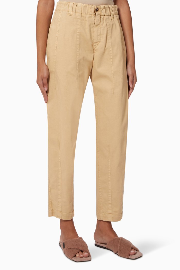 

High-Waist Cropped Pants in Cotton Blend, Yellow