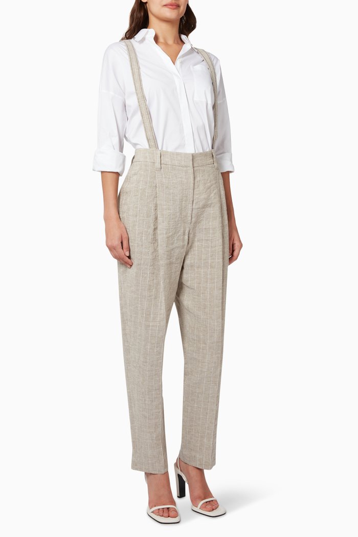 

Adjustable Brace Striped Pants in Linen, Neutral