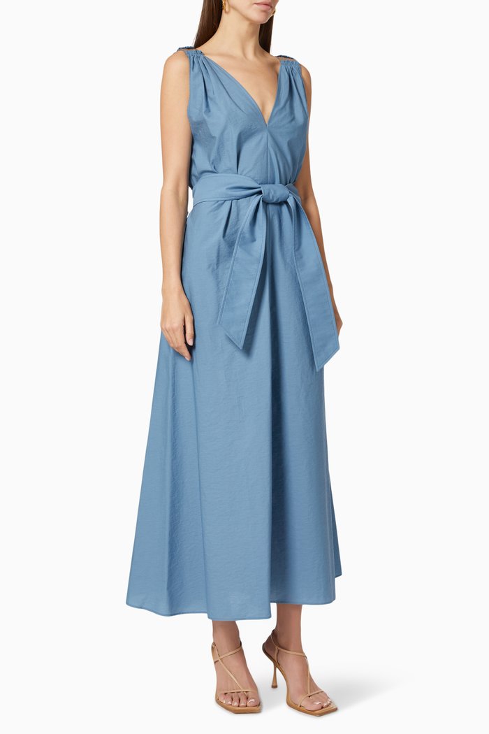 

Self-Tie Greek Dress in Cotton Blend, Blue