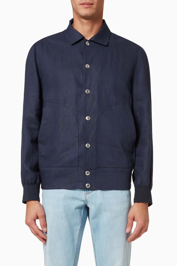 

Bomber Jacket in Linen, Blue