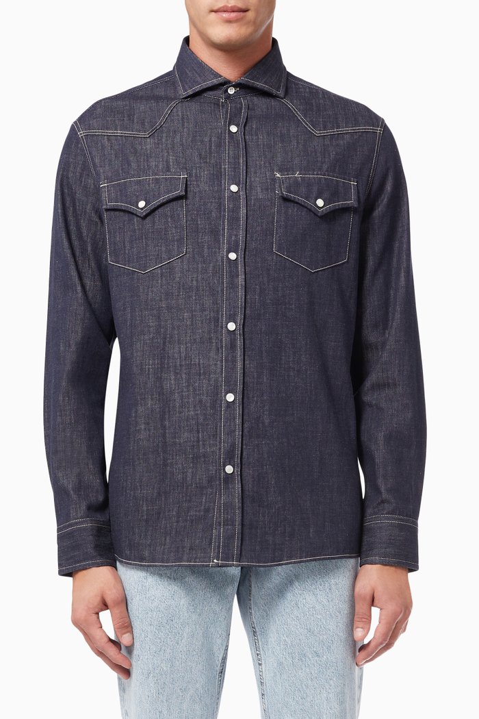 

Long Sleeve Shirt in Denim, Blue