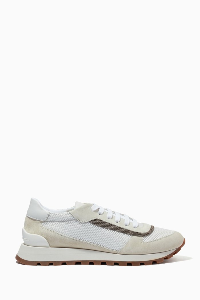 

Runner Sneakers in Suede & Net Fabric, White