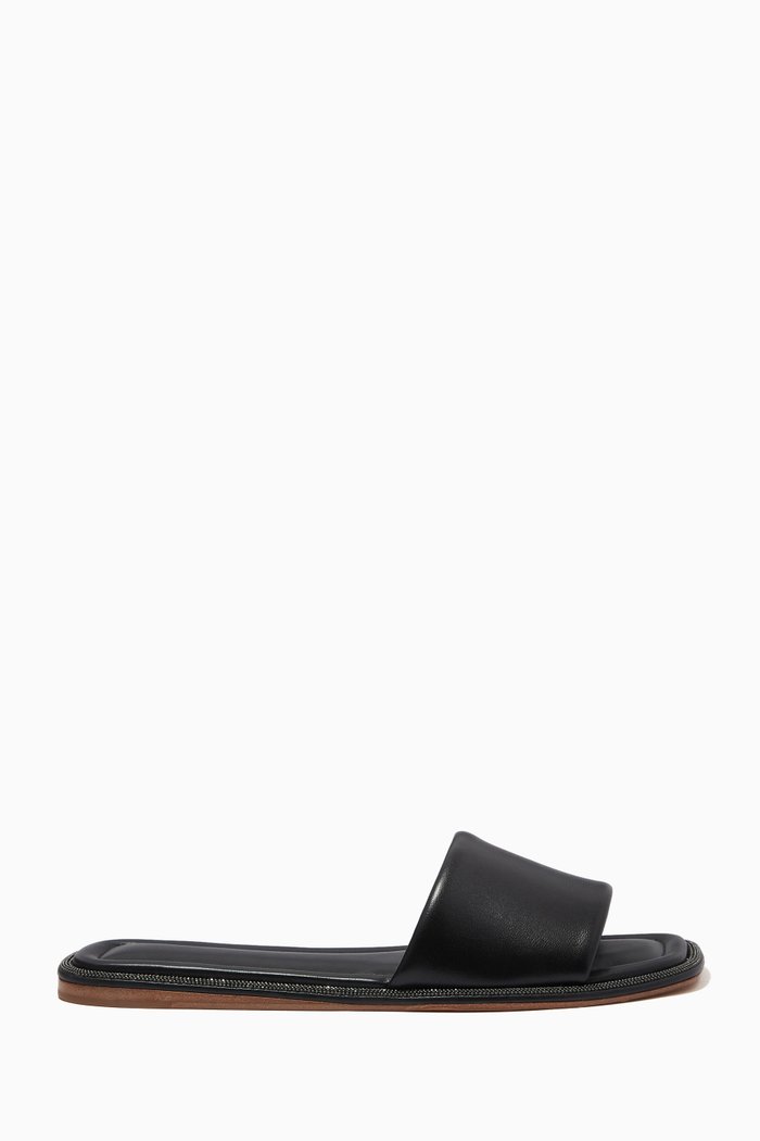 

Monili Trim Slippers in Leather, Black