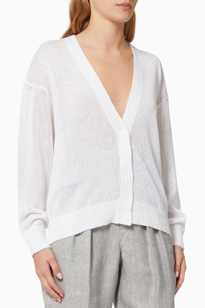 

Cardigan in Linen & Silk Knit, White