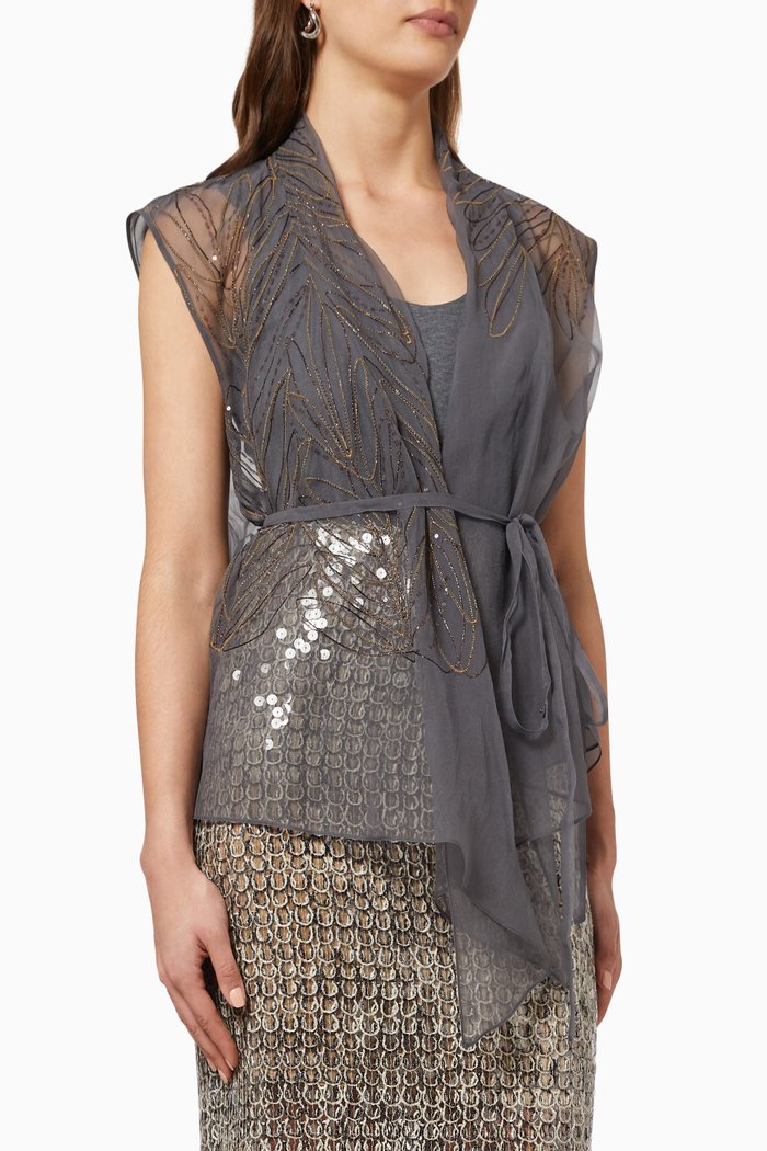

Embroidered Top in Crispy Silk, Grey