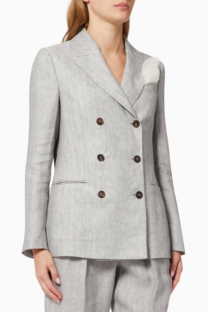

Double-breasted Jacket in Hemp-linen Blend, Grey