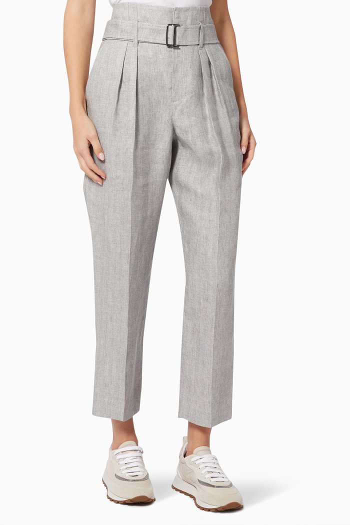 

High-waisted Darted Pants in Hemp-linen Blend, Grey