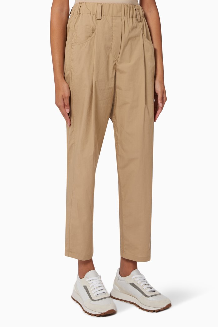 

High-Waist Cropped Pants, Brown