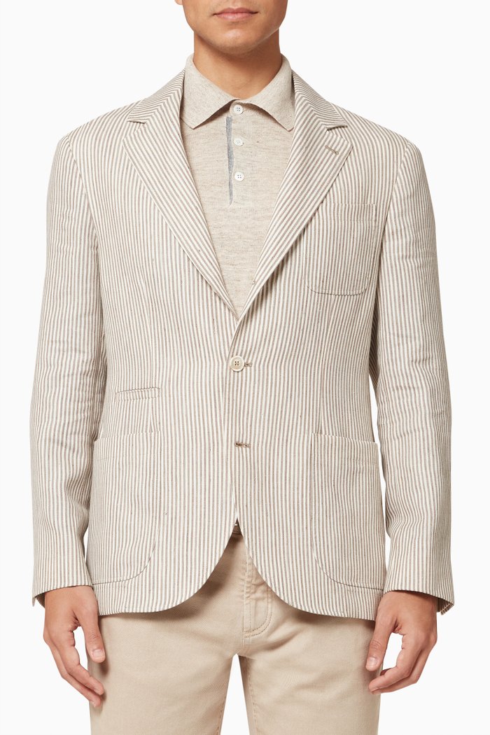 

Single-breasted Deconstructed Blazer in Linen Wool Blend, Brown