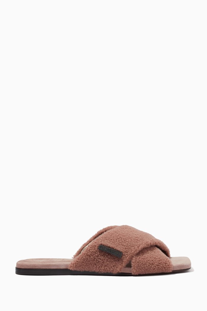 

Crossover Slides in Shearling, Pink