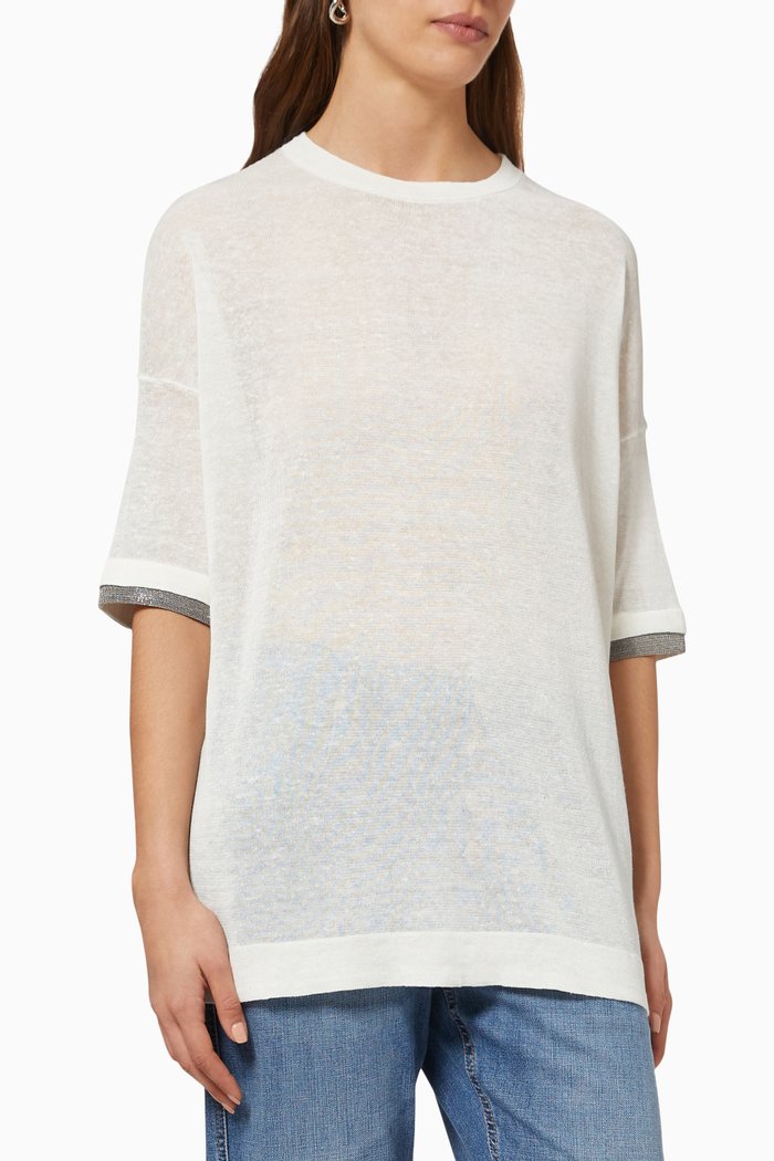 

T-shirt Sweater in Linen & Silk Knit, Neutral