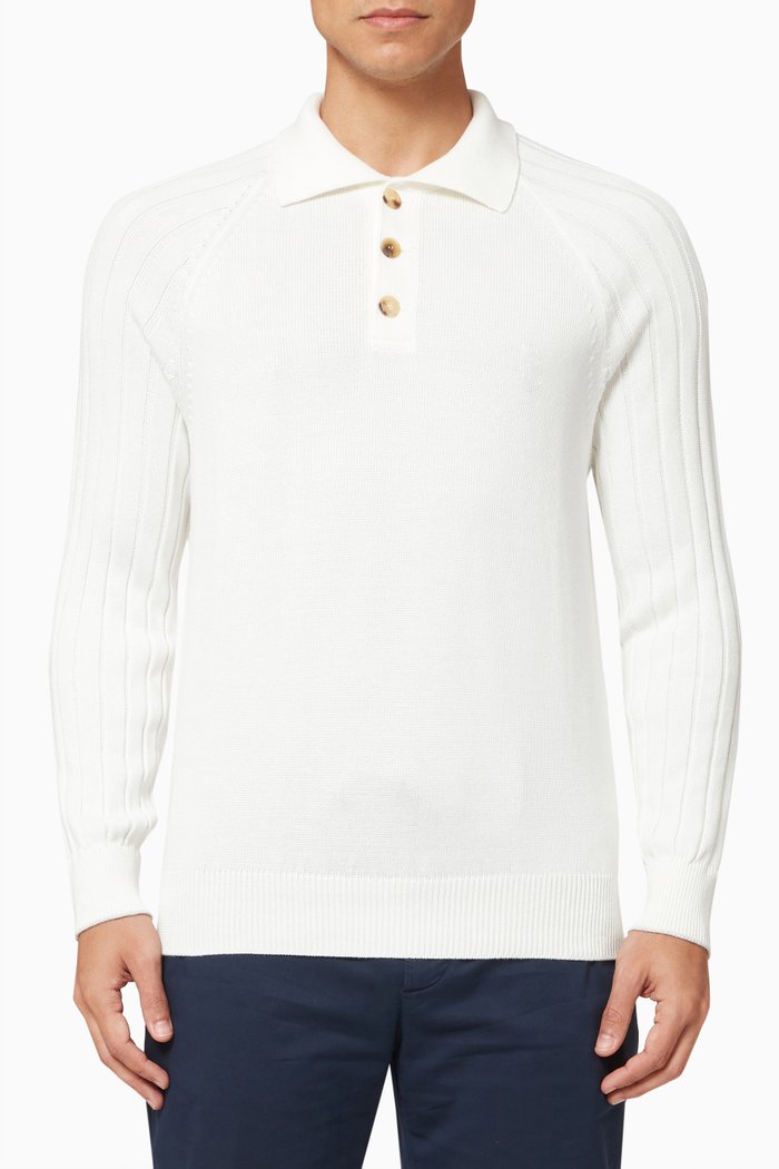 

Polo Sweater in Ribbed Knit, Neutral