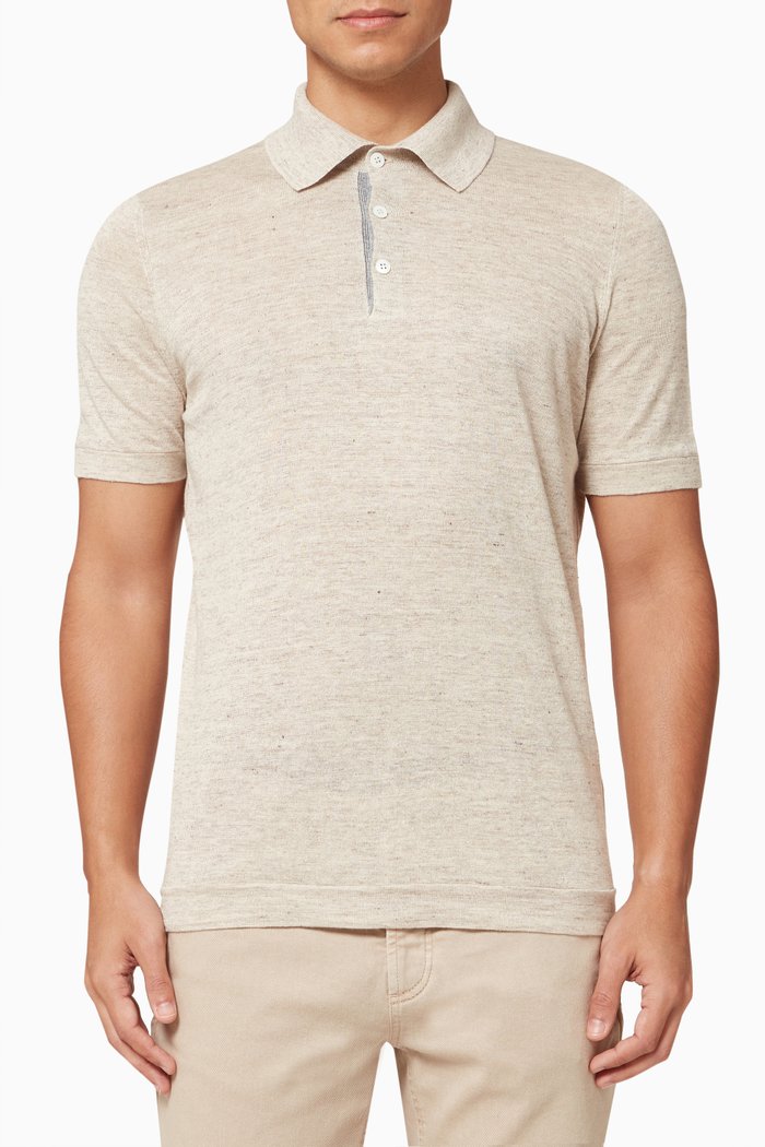 

Polo Sweater in Linen Cotton Knit, Grey