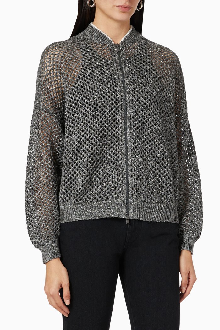 

Open Knit Bomber Jacket, Grey