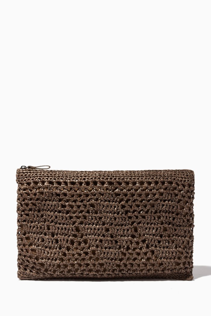 Woven Clutch in Straw, Brown