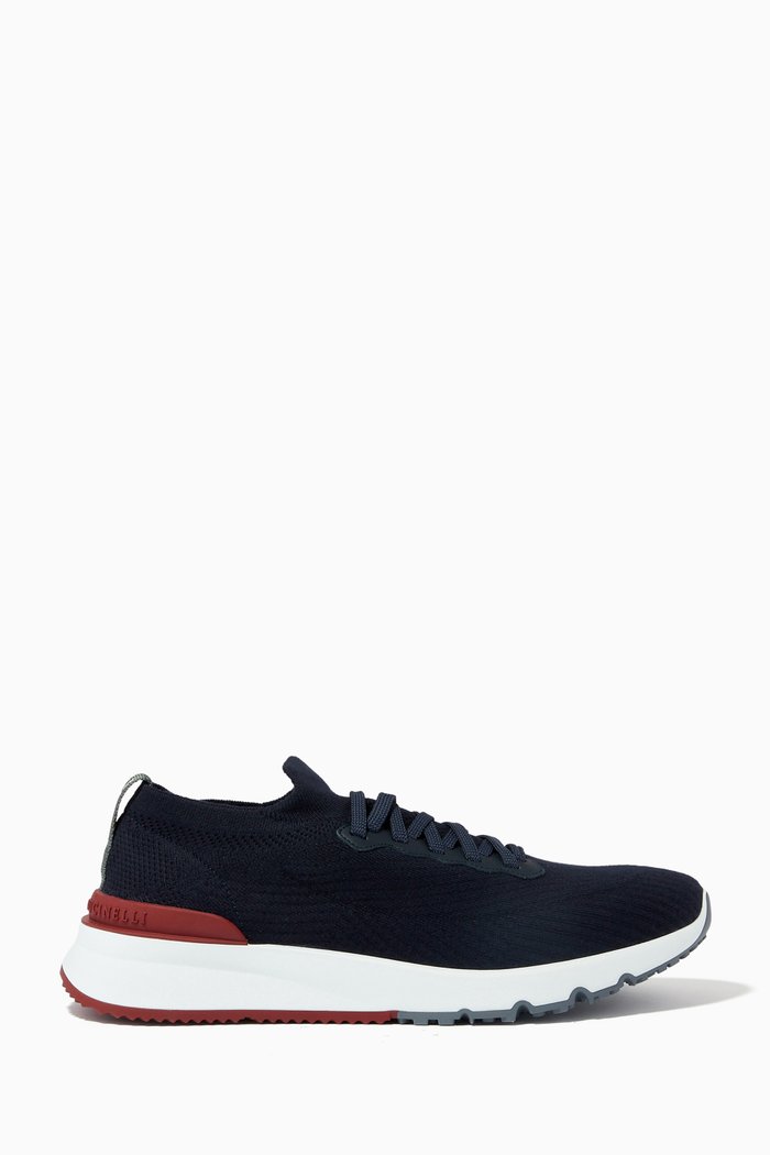 

Low Top Sneakers in Cotton Knit & Calfskin, Blue