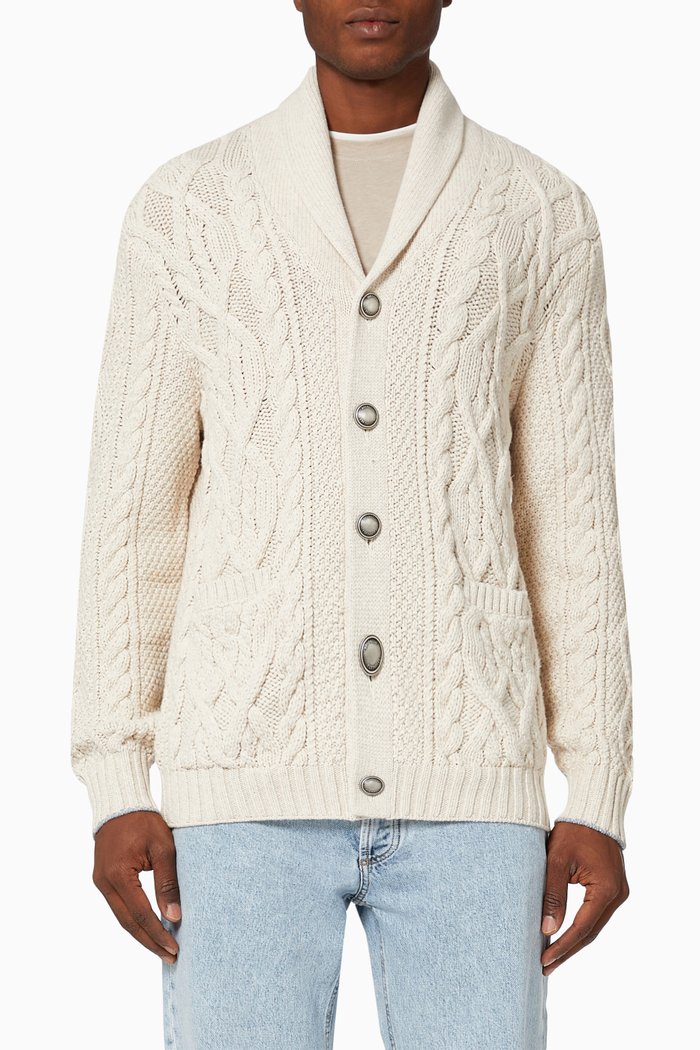

Long Sleeve Cardigan in Cable Knit, Yellow