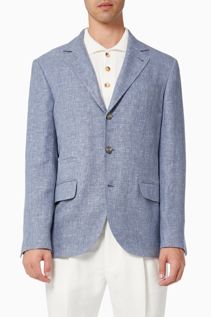 

Button Blazer in Linen, Blue