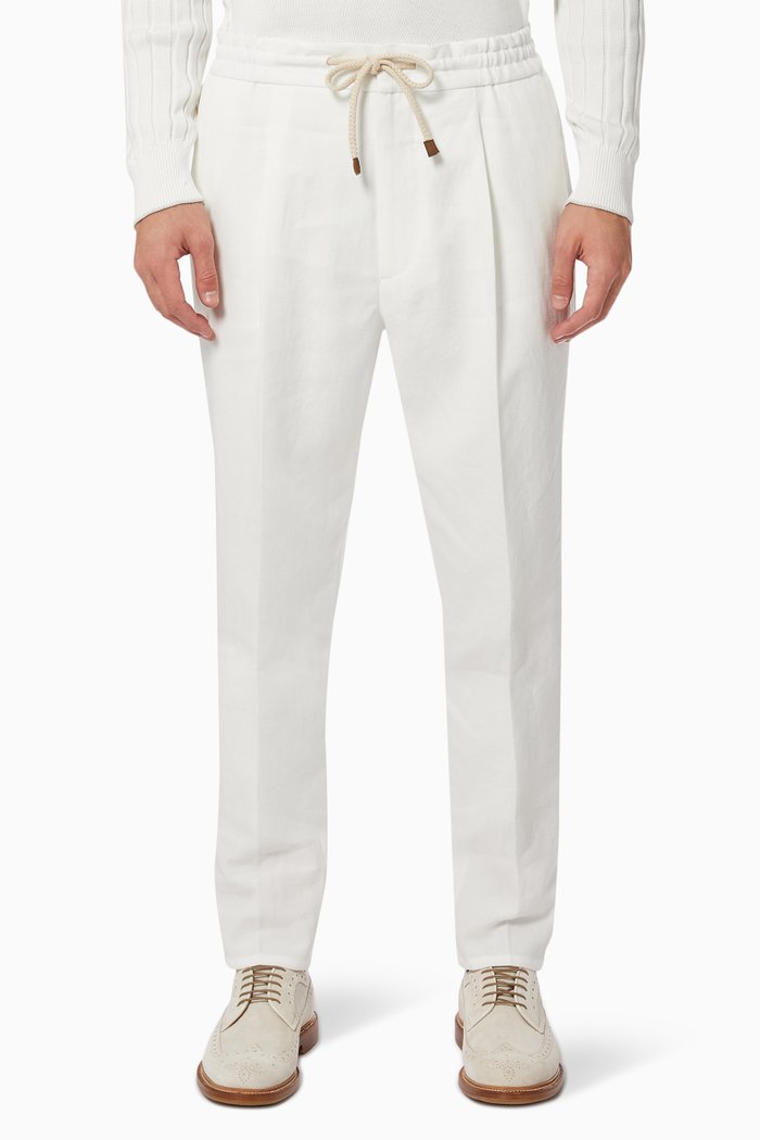 Drawstring Pants in Linen, Neutral