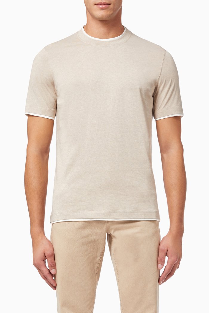 

Layered Trim T-shirt in Cotton Jersey, Brown