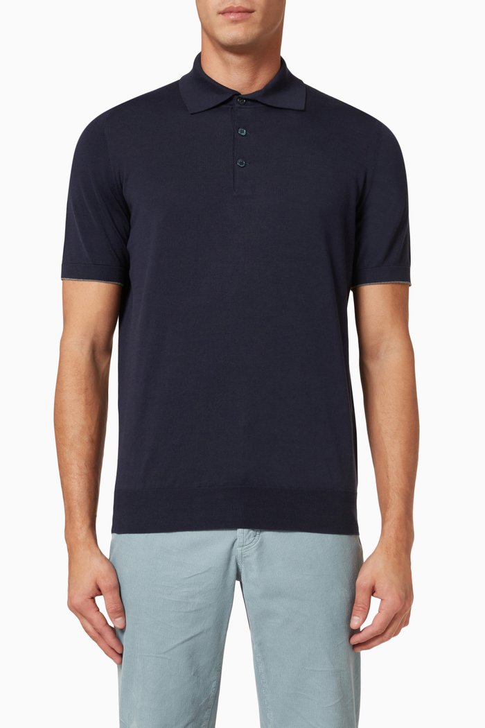 

Polo Sweater in Cotton Knit, Blue