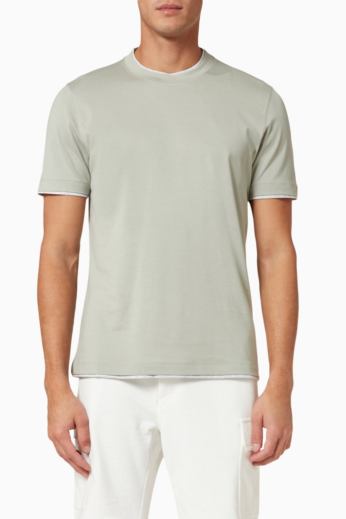 

Contrast Trims T-shirt in Cotton Jersey, Grey