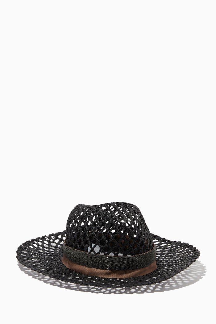 

Wide Brim Hat in Woven Raffia, Black