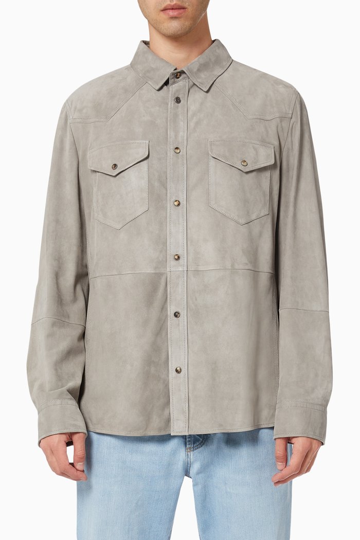 

Long Sleeve Shirt in Leather, Grey