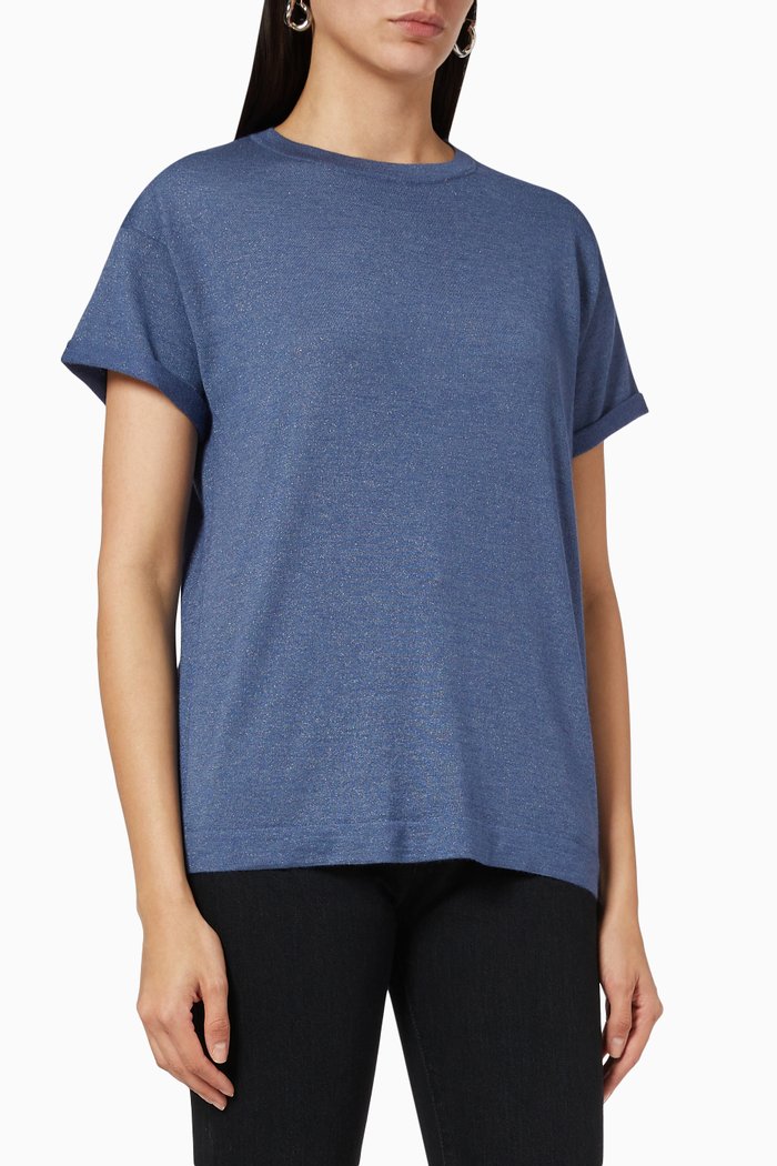 

Metallic Knit T-shirt in Cashmere Blend, Blue