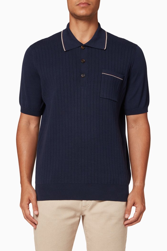 

Polo Shirt in Rib Knit, Blue