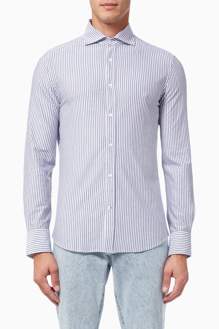 Stripe Shirt in Cotton Piqué, Blue