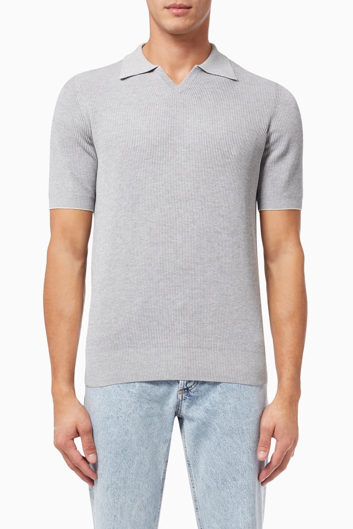 Polo Sweater in Rib-knit, Grey