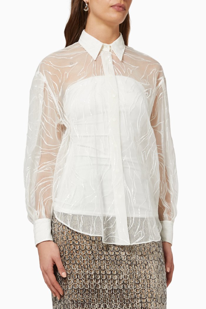 

Dazzling Exotic Embroidery Shirt in Crispy Silk, Neutral