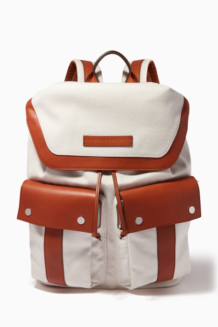 

Backpack in Canvas & Vintage Calfskin, White