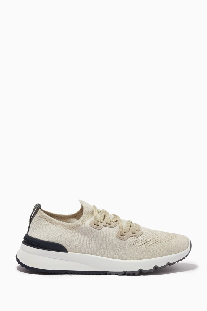 

Low Top Sneakers in Perforated Cotton Knit, Neutral
