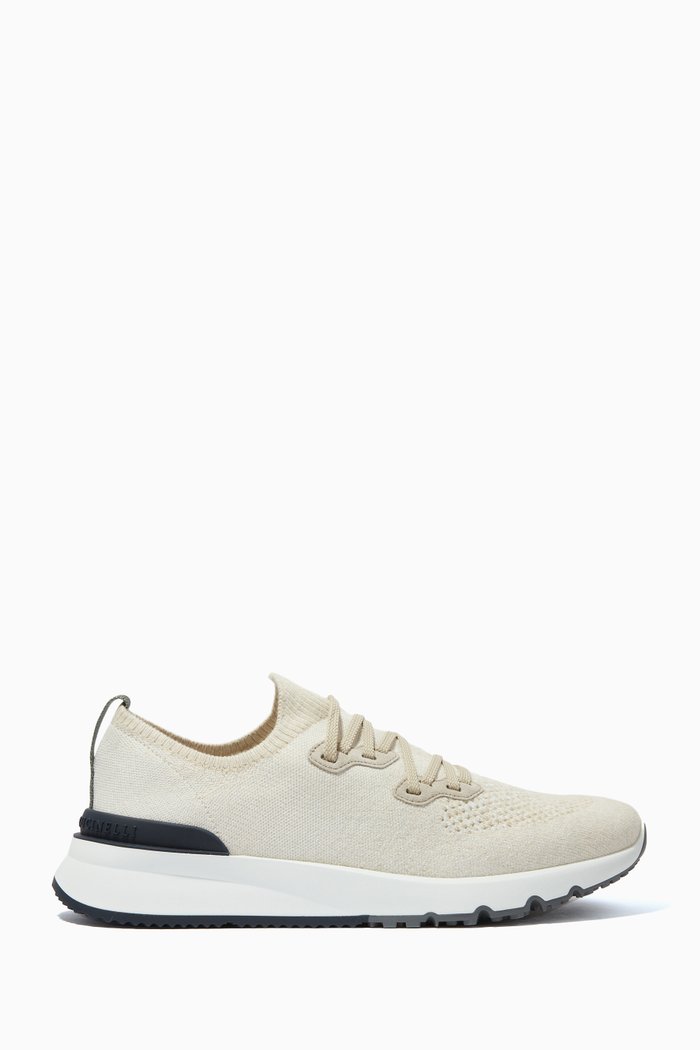 

Low Top Sneakers in Perforated Cotton Knit, Neutral