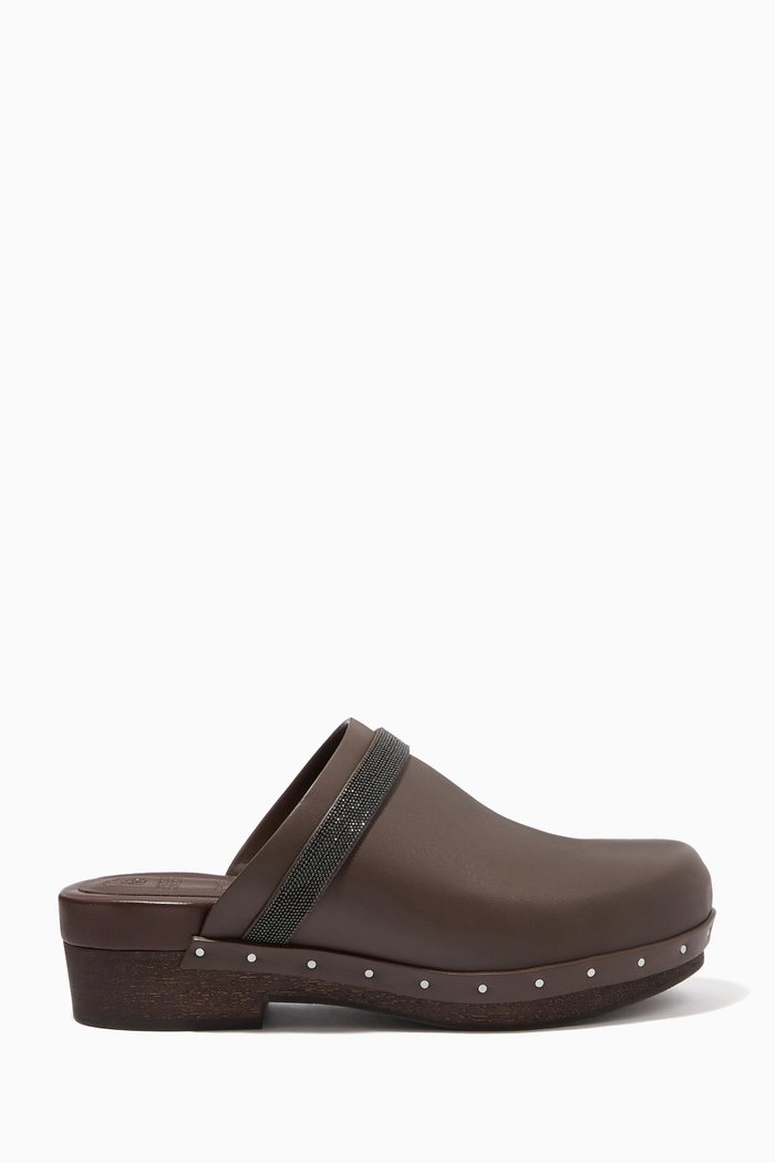 

Monili Trim Clogs in Leather, Brown