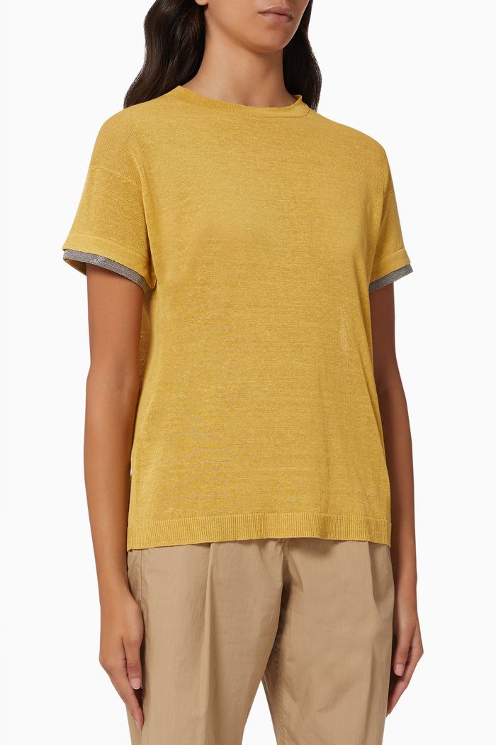 

Short Sleeve Knit Top, Gold