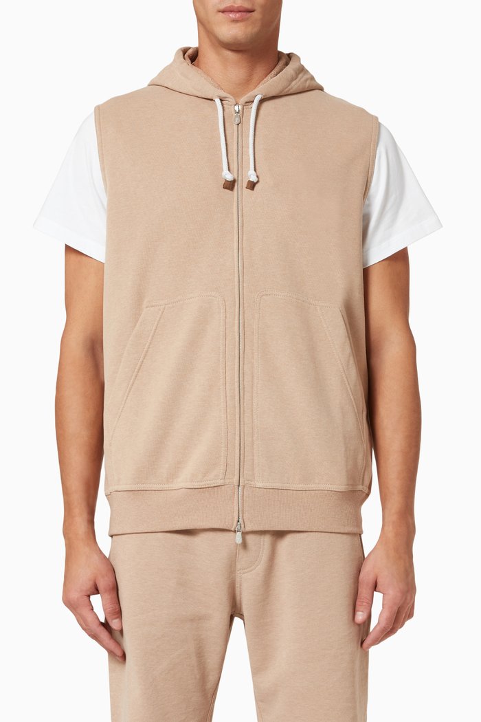 

Sleeveless Hoodie in Cotton Jersey, Brown