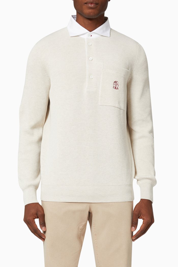 

Polo Sweater in Cotton Knit, Yellow
