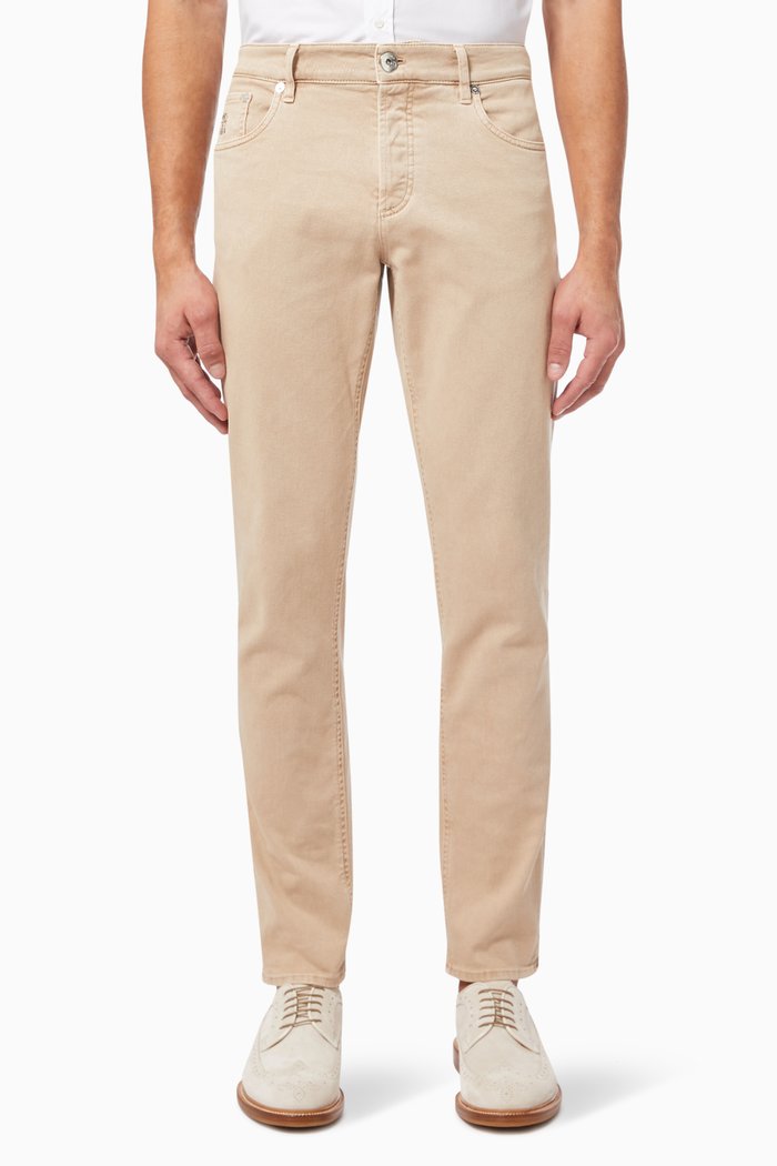 

Dyed Regular Fit Pants in Cotton, Brown
