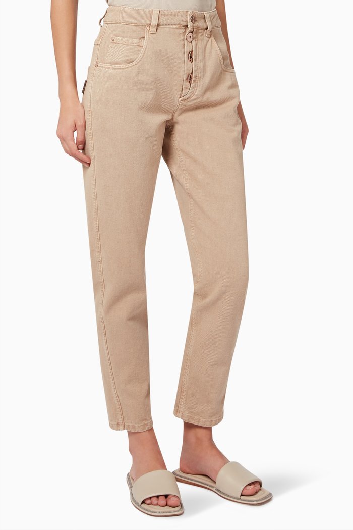 

High-waisted Cropped Jeans in Cotton Denim, Neutral