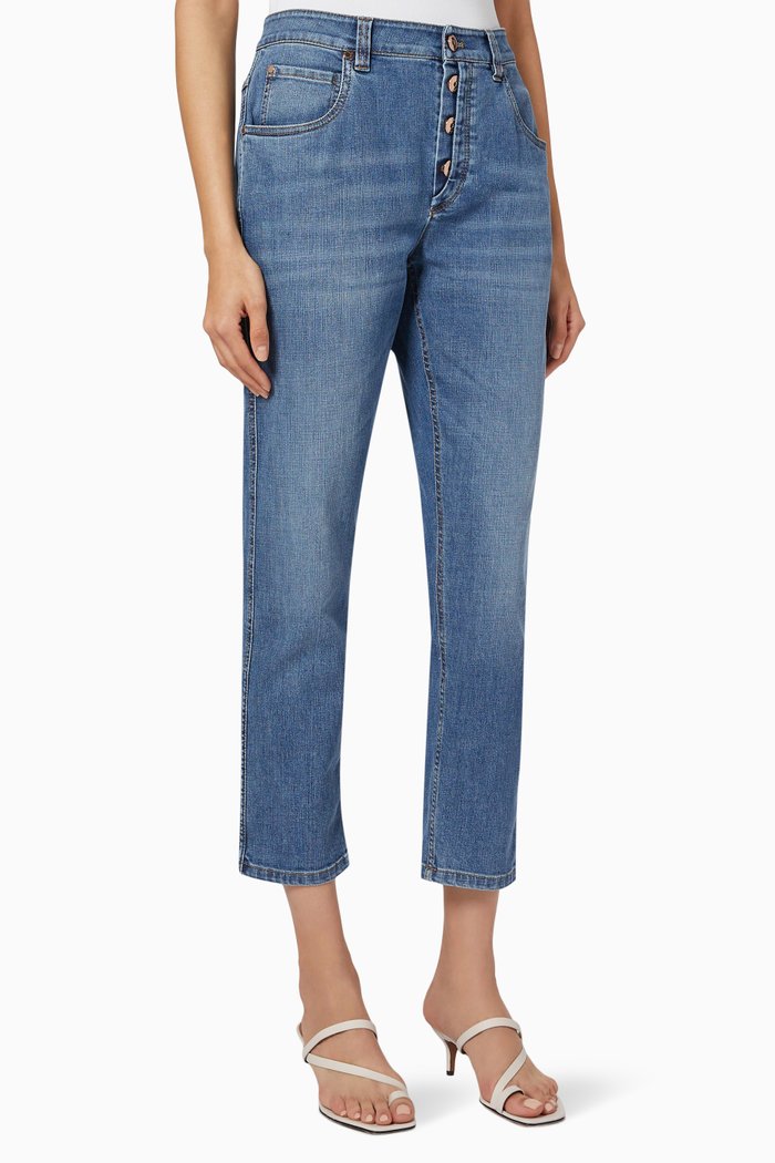 

Comfort Boyfriend Jeans in Stretch Cotton Denim, Blue